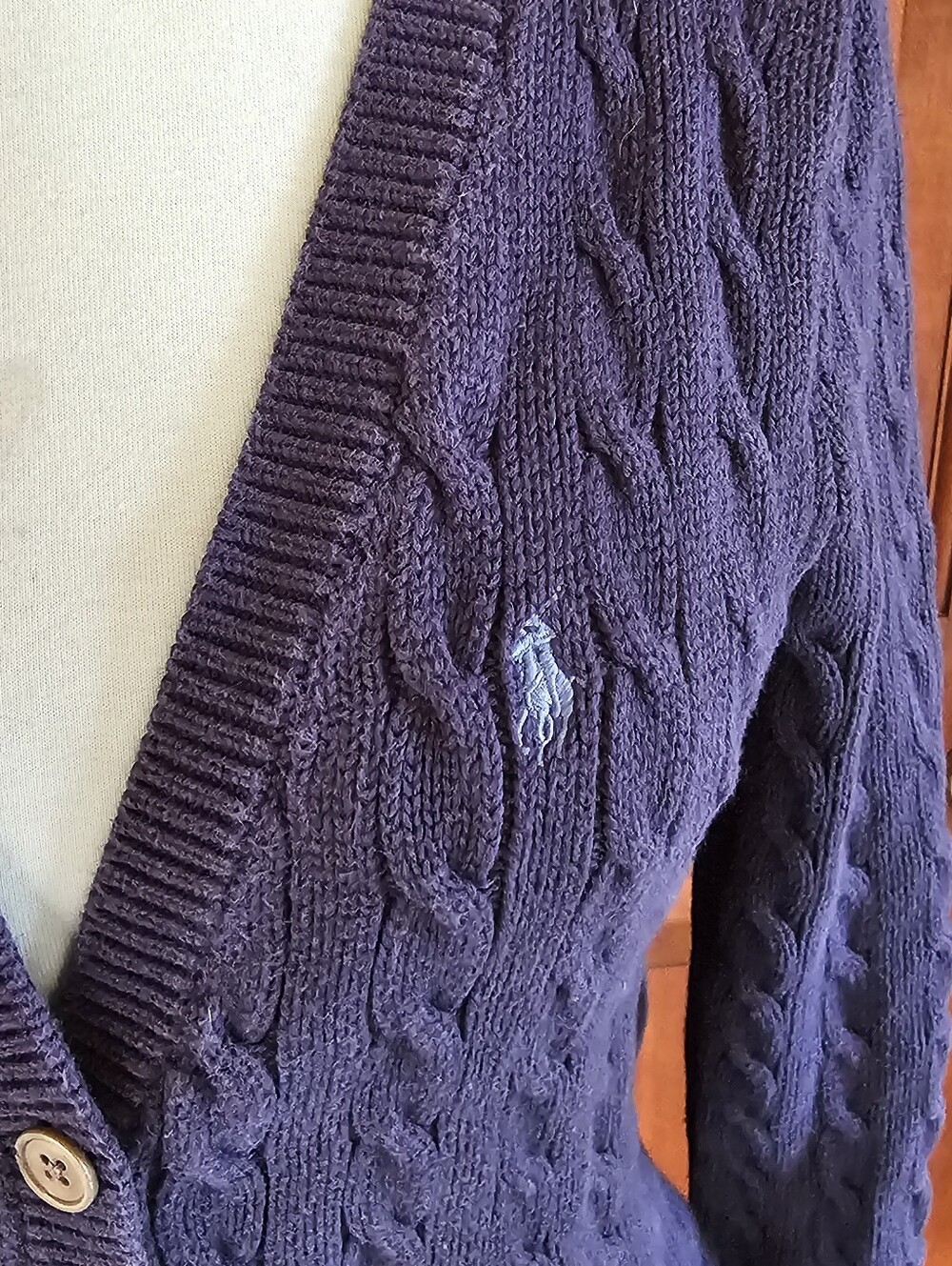 Ralph Lauren Navy Cable-Knit V-Neck Cardigan - Picture 4 of 7